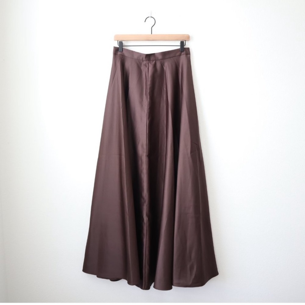 Hampton Nites Brown A-Line Satin Maxi Skirt NWT